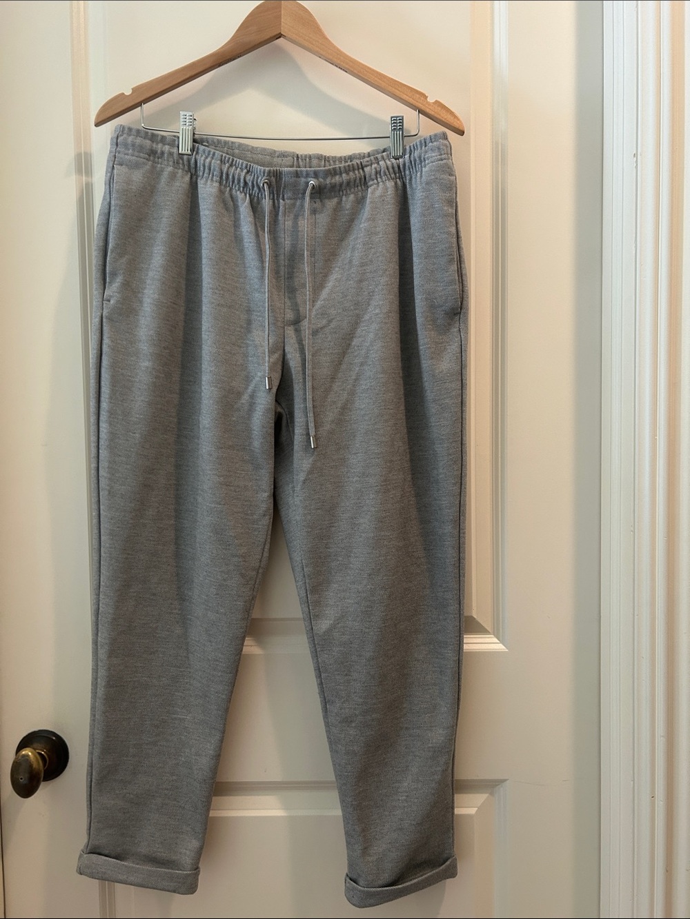 Zara Men's Heathered Mottled Gray Drawstring Joggers pockets cuffed hem size XL